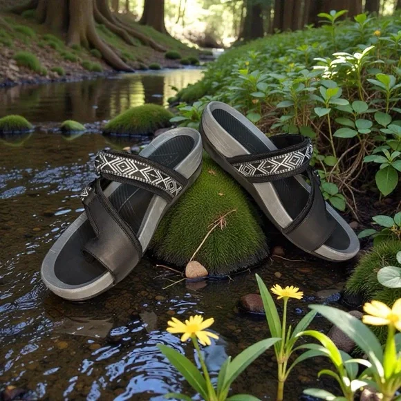 Baretraps Aloha Platform Wedge Deserae Slide Sandals Women 9M Black Gray - Picture 1 of 12